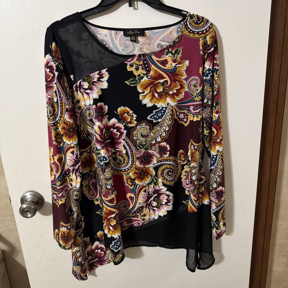 Melissa Paige Blouse Womens Pullover Paisley Black Large Whimsygoth Fairy Grunge